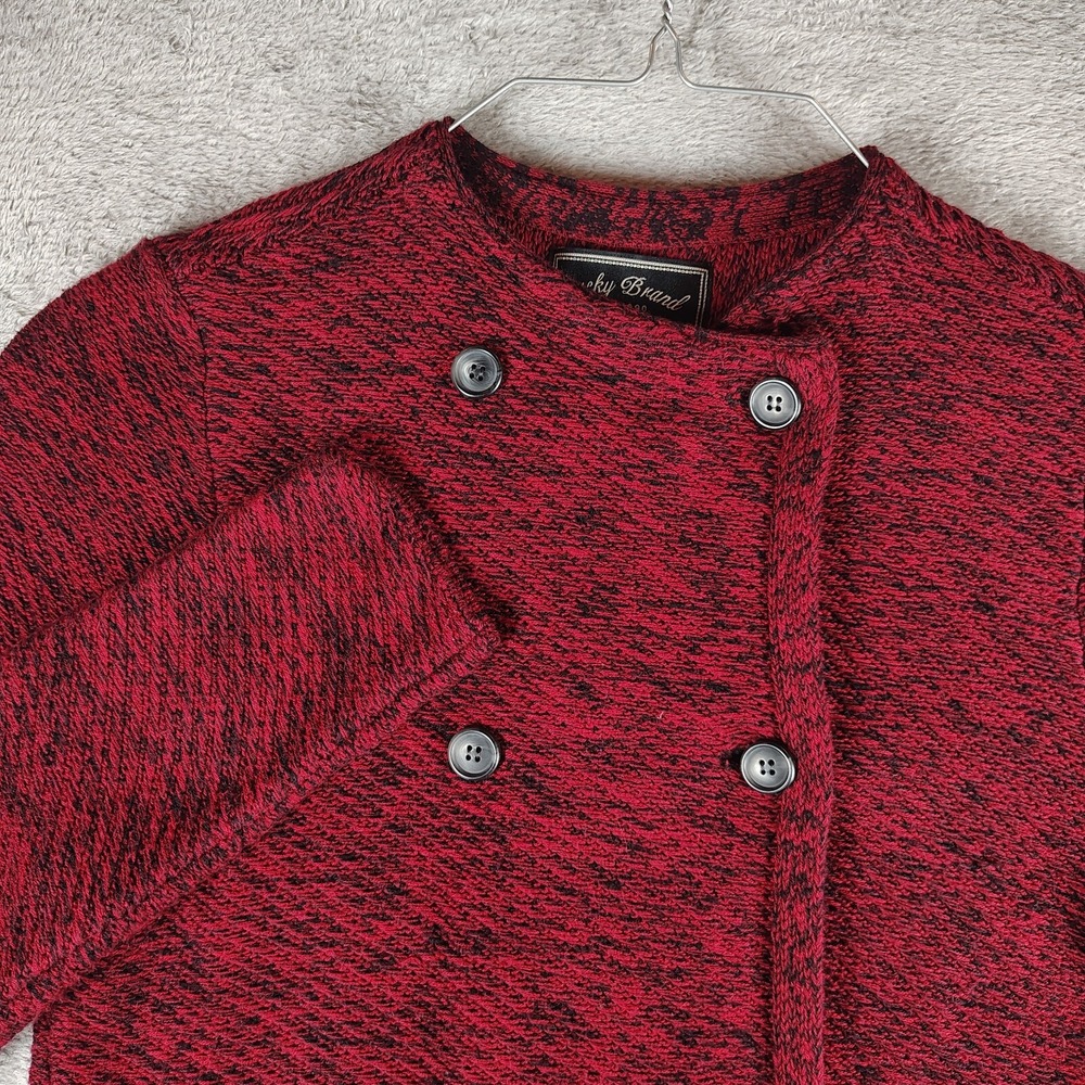 Lucky Brand Sweater Womens L Red Double Breasted Knit Cardigan Jacket Lagenlook